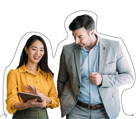 MERIX Financial team members having a discussion while looking at a tablet